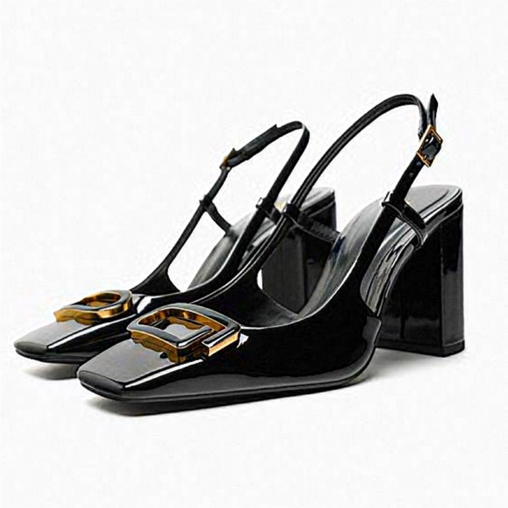 Zara Embellished Block Heel Slingbacks